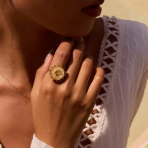 Klir ocean holiday style titanium steel white drop shell thread adjustable ring