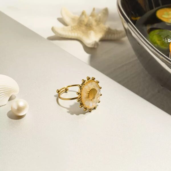 Klir ocean holiday style titanium steel white drop shell thread adjustable ring - Image 3