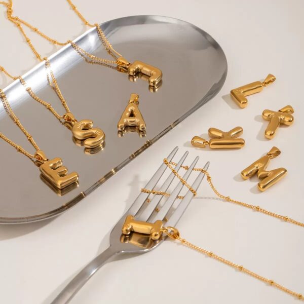 Klir name OEM English letters 18K gold necklace DIY Smooth bubble necklace