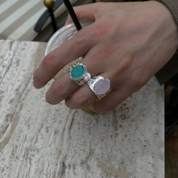 Klir green and pink crystal rings Korean style - Image 4
