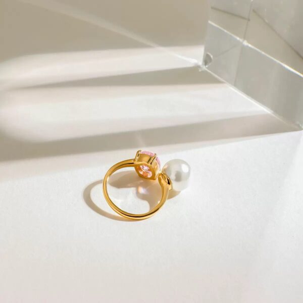 Klir 18K gold stainless steel zircon classic rings with pearl flowers - Image 3