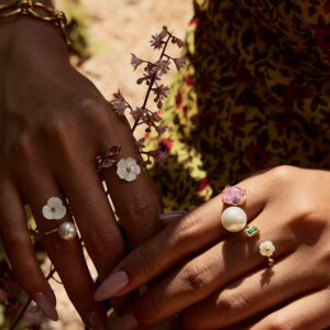 Klir 18K gold stainless steel zircon classic rings with pearl flowers