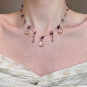 Klir handmade water Drop Fritillaria amethyst Necklace Hexagonal Star