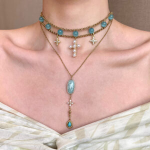 Klir blue cat eye's stone necklace for gifts blue river