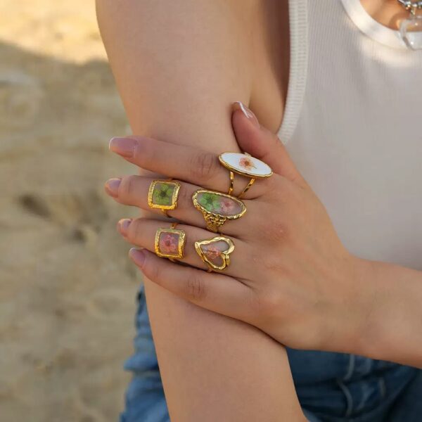 Klir summer new arrival fashion jewelry preserved fresh flower rings set - Image 4