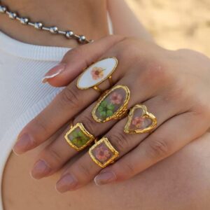 Klir summer new arrival fashion jewelry preserved fresh flower rings set