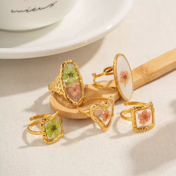Klir summer new arrival fashion jewelry preserved fresh flower rings set - Image 2