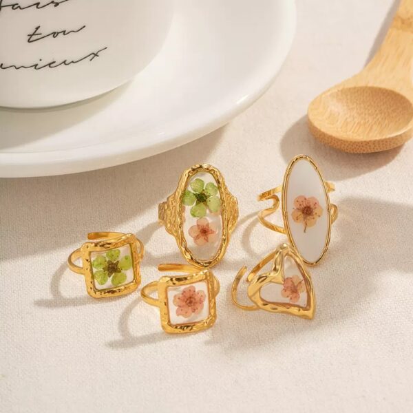 Klir summer new arrival fashion jewelry preserved fresh flower rings set - Image 3