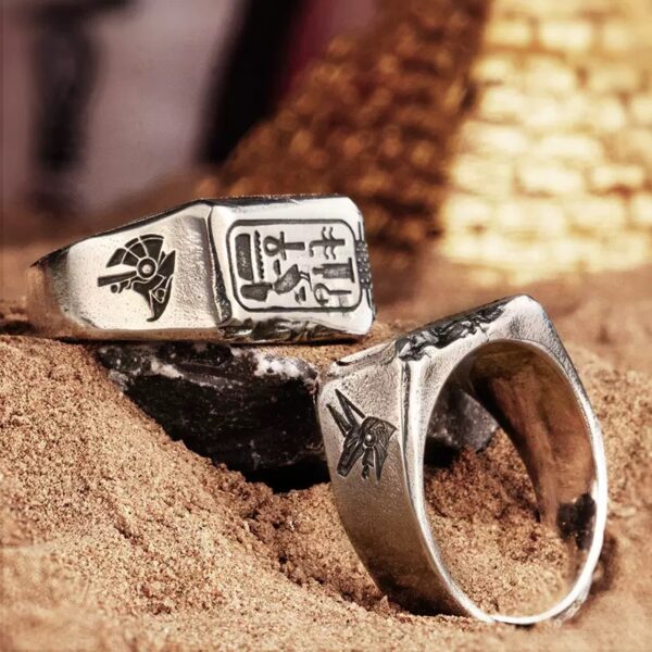 Marcasite Egyptian Horus Anubis letter ring single hipster retro open ring - Image 3