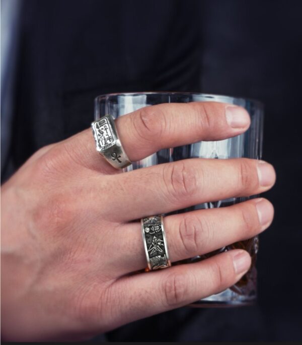 Marcasite Egyptian Horus Anubis letter ring single hipster retro open ring - Image 2