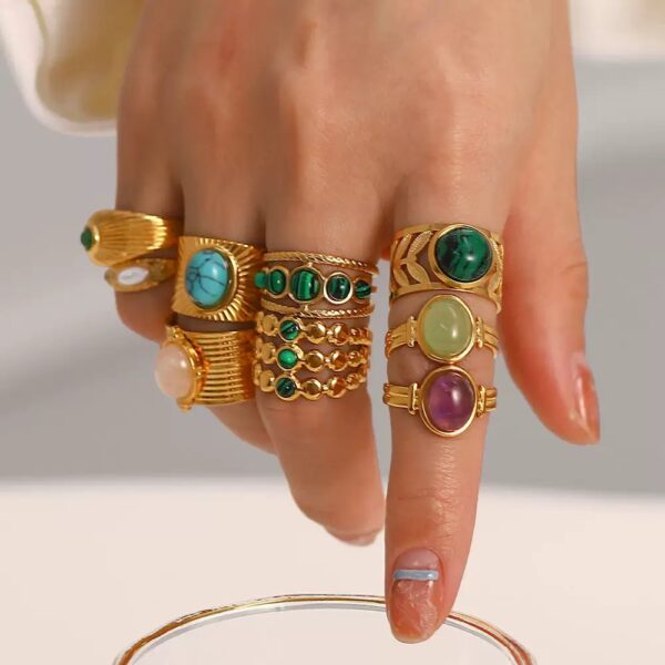Klir french vintage style natural stone advanced sense gem ring ins open ring - Image 3