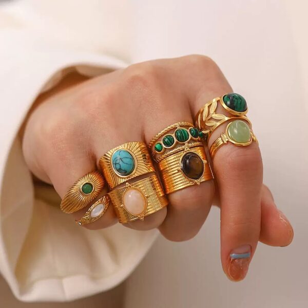 Klir french vintage style natural stone advanced sense gem ring ins open ring - Image 4