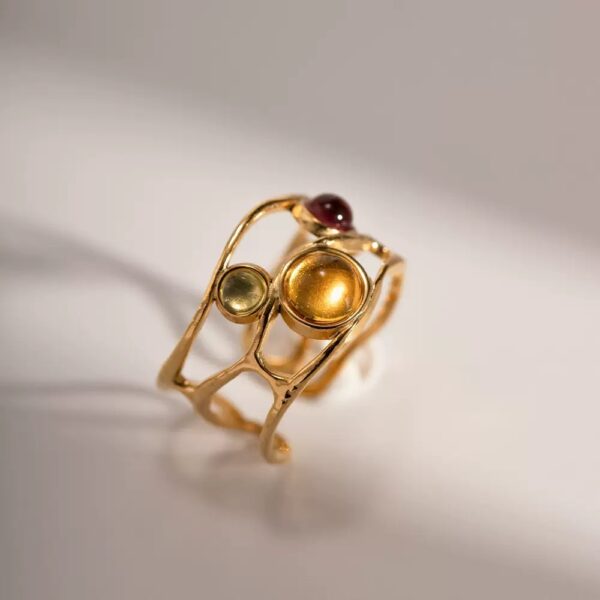 Klir new arrival luxurious palace style colorful inlaid ring with opening - Image 2