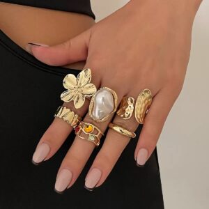 Klir US popular ins pearl fashion rings vintage flower