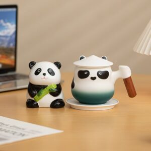 Creative Cute Ceramic Panda Coffee Cup Savings Bank Creative Gift Set Comes with Customer Welfare Souvenirs