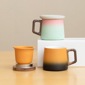 FFashionable gradient ceramic coffee cup three piece set with customizable logo