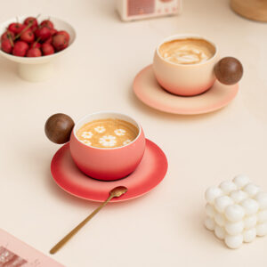 Exquisite and compact African sourwood round wooden handle tea coffee cup with cup plate