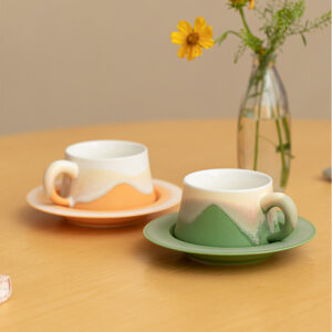 Gift giving, creative mountain and sea scenery, tea and coffee cups