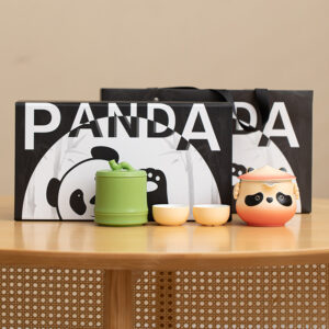 Chinese Panda Bamboo Shaped Ceramic Tea Can Tea Cup Gift Box Set