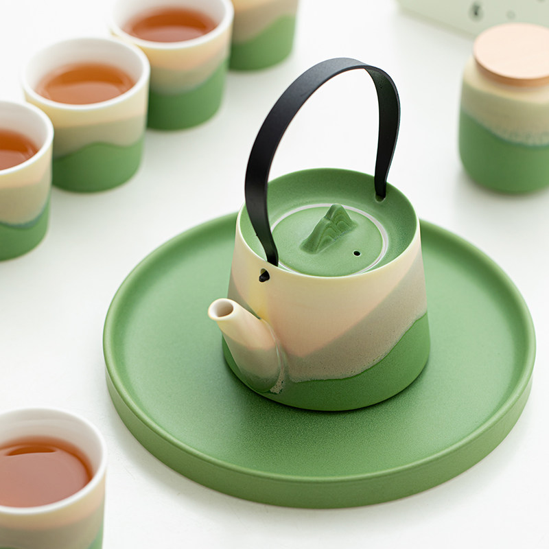 Mountain and Sea Scenery with Tray, Home Hospitality, Tea, Coffee, Pot, Cup Set - Image 2