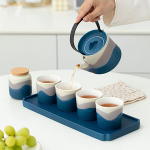 Mountain and Sea Scenery with Tray, Home Hospitality, Tea, Coffee, Pot, Cup Set