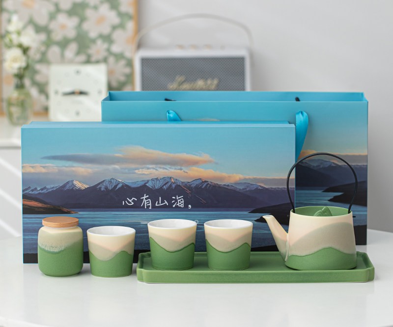 Mountain and Sea Scenery with Tray, Home Hospitality, Tea, Coffee, Pot, Cup Set - Image 5