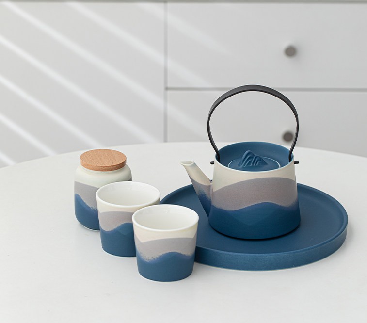 Mountain and Sea Scenery with Tray, Home Hospitality, Tea, Coffee, Pot, Cup Set - Image 4
